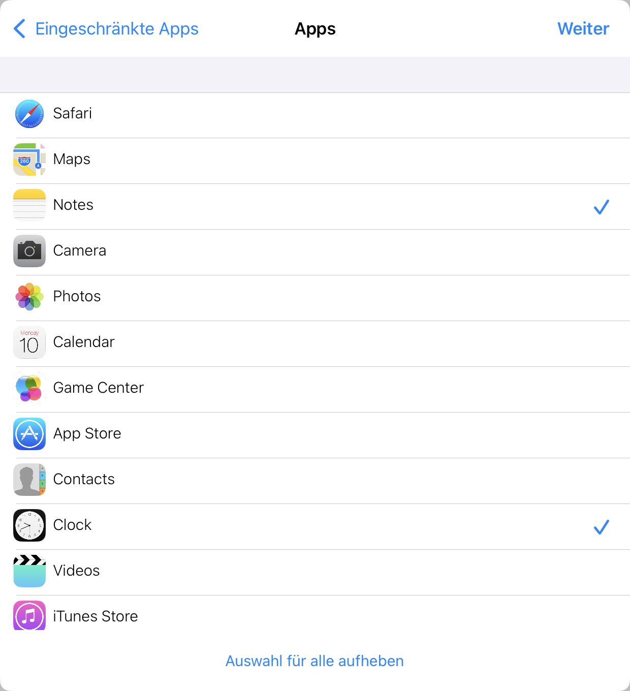 Auswahl der Apps