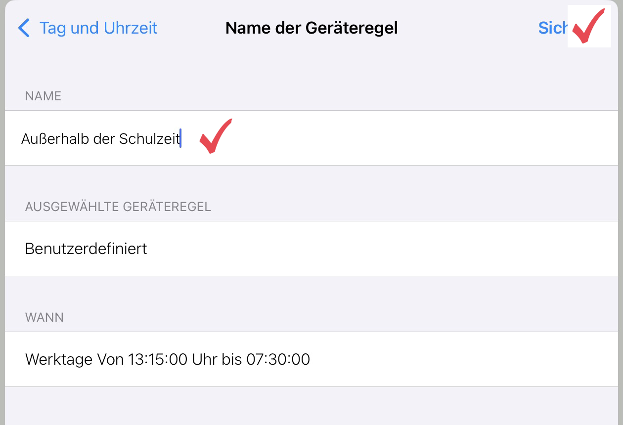 Namen für das Profil vergeben und Sichern
